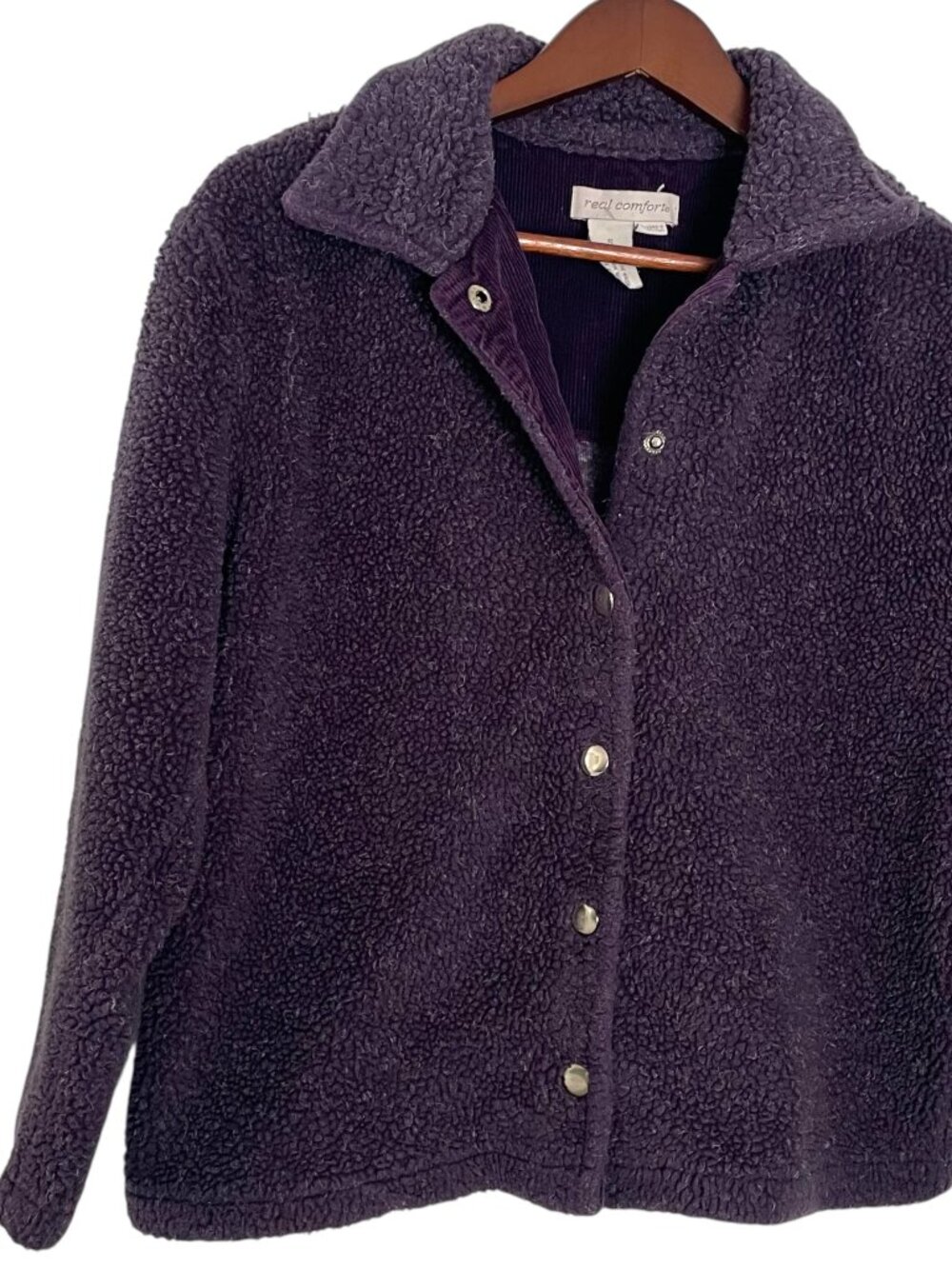 Vintage 90s Real Comfort Teddy Fleece Jacket Small S Purple Snap Front Gorpcore